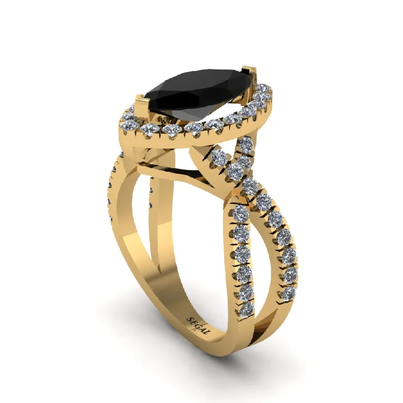 Dainty Gold Rings For Elegant Fashion-Black Diamond Marquise Split Shank Engagement Ring - Carly No. 7