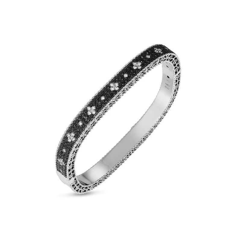 Bangles With Luxe Touch-Slim Bangle with Black and White Fleur De Lis Diamonds