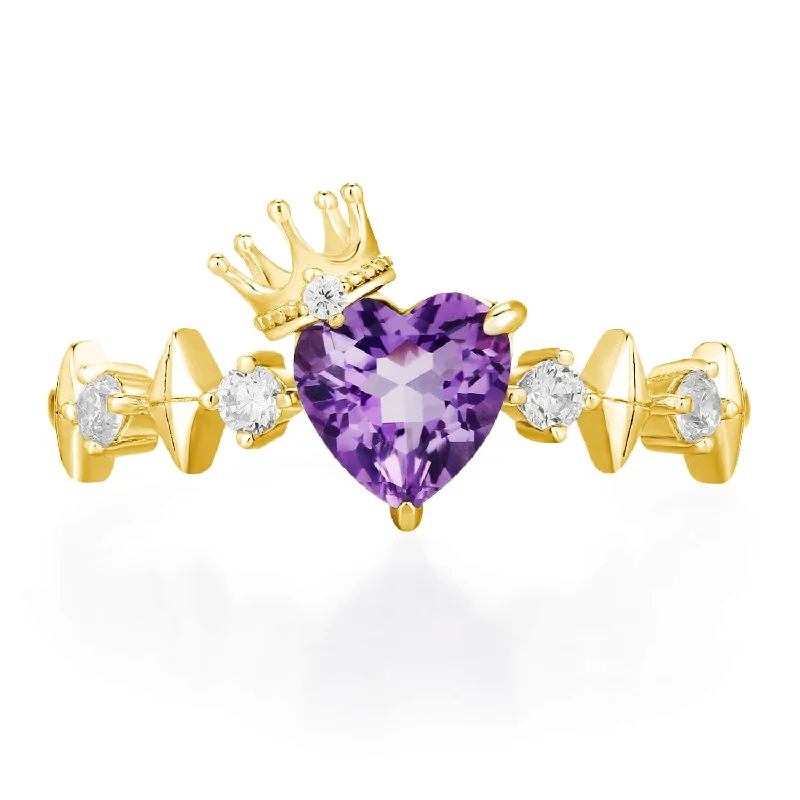 Beautiful Cocktail Rings For Weddings-Heart of the Realm Amethyst Ring (Yellow Gold)