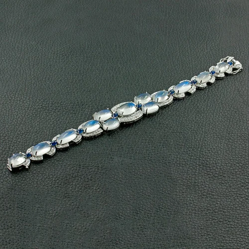 Bracelets For Gifts-Moonstone, Sapphire & Diamond Bracelet