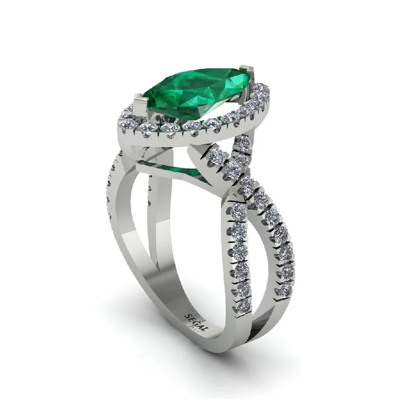 Sparkling Engagement Rings For Brides-Emerald Marquise Split Shank Engagement Ring - Carly No. 6