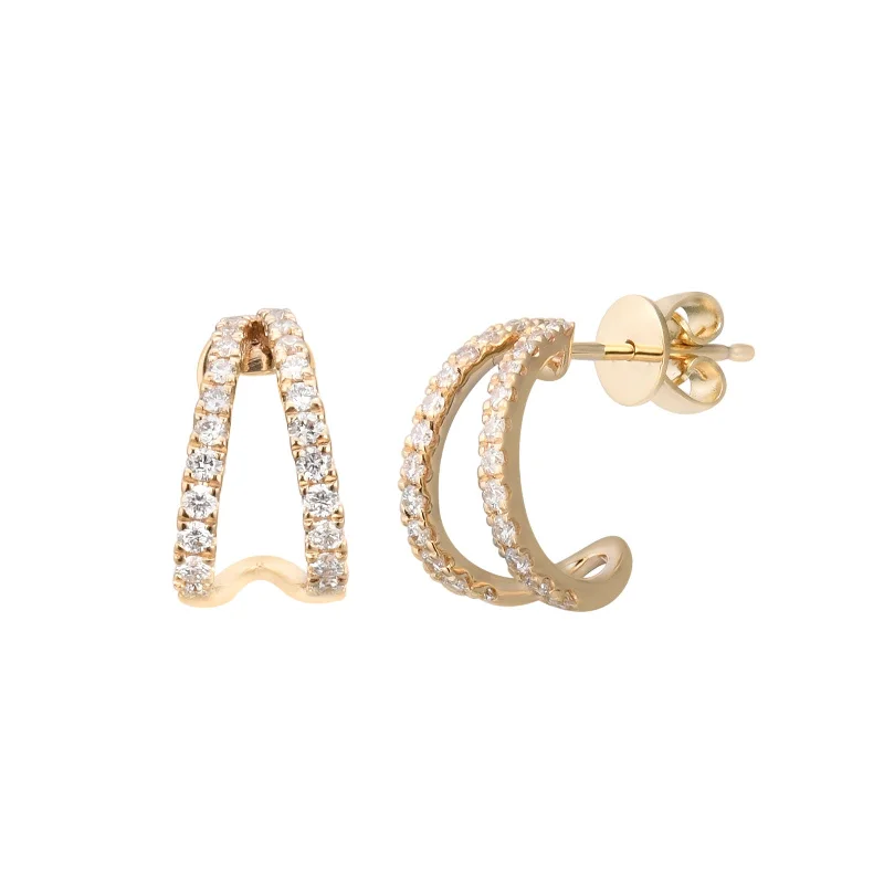 Elegant Gold Earrings For Evening Wear-Diamond Open Design Hoop Earrings, .50 Inch, 14K Yellow Gold