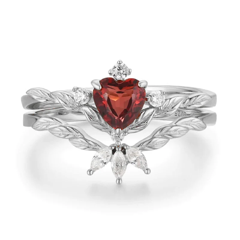 Custom Engagement Rings For Bold Brides-Flaming Heart Red Garnet Ring Set©