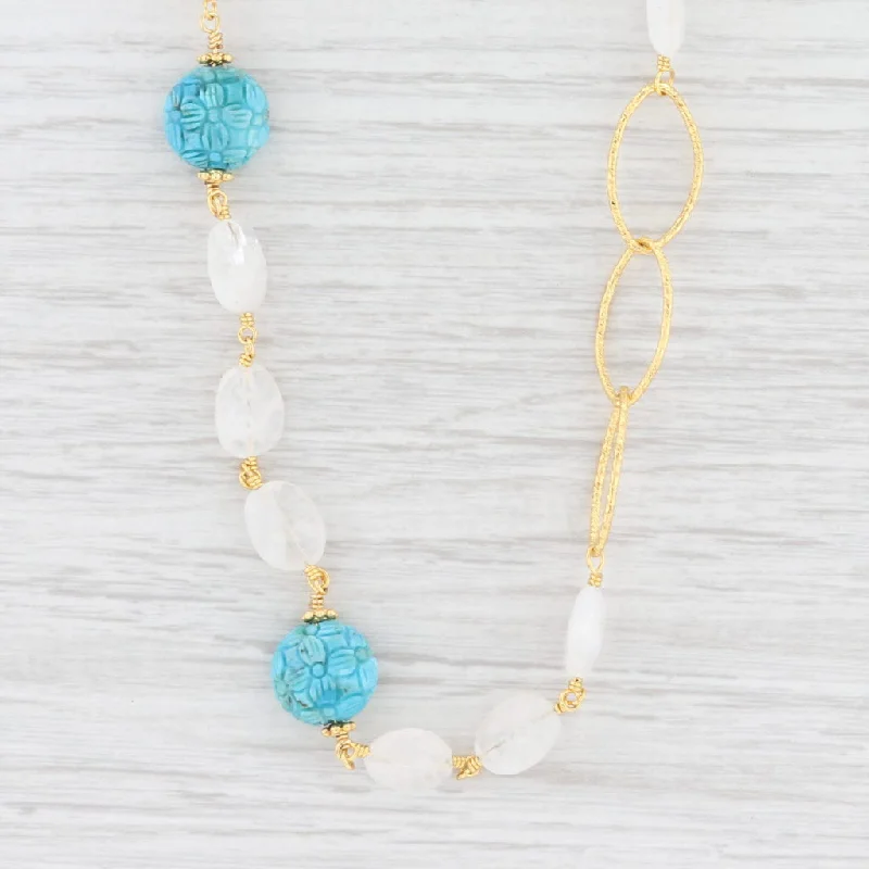 Custom Silver Necklaces For Thoughtful Gifts-New Nina Nguyen Floral Turquoise Quartz Bead Necklace Sterling Gold Vermeil Long