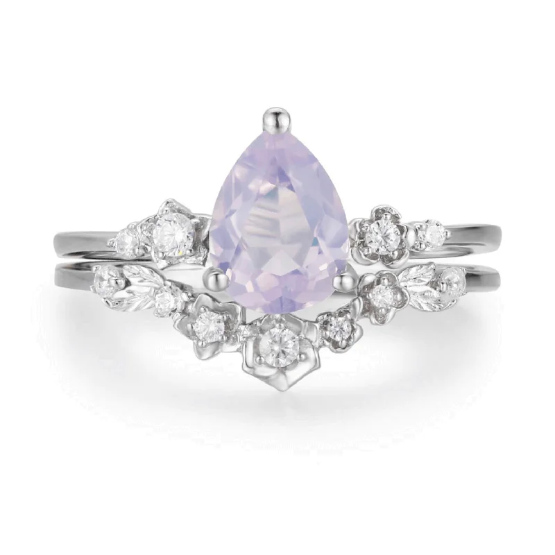 Custom Gemstone Rings For Personalized Jewelry-Floral Symphony Lavender Amethyst Ring Set