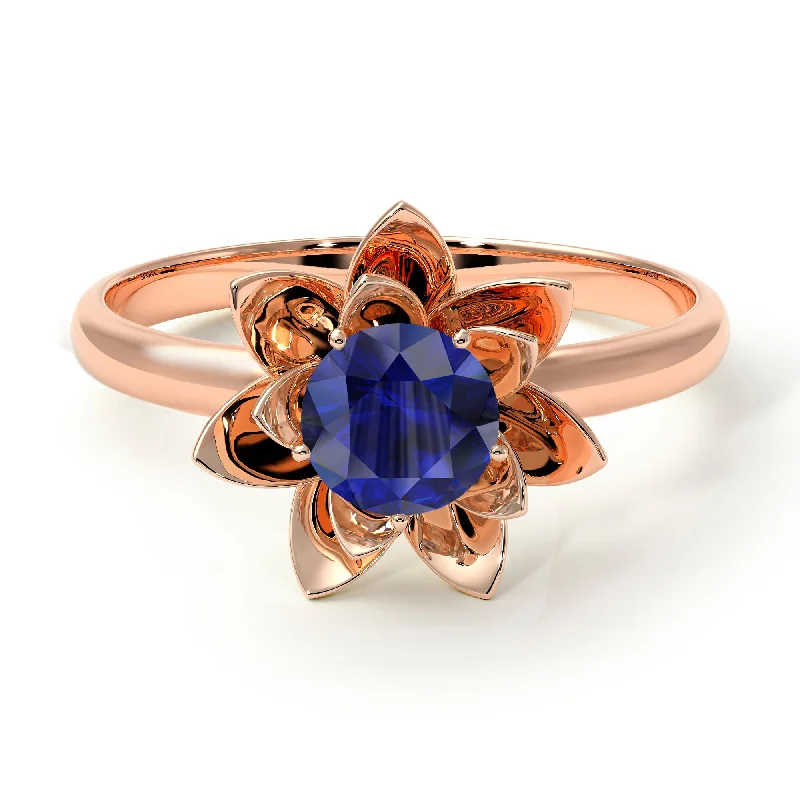 Custom Men’s Wedding Bands For Bold Style-Lotus Flower Solitaire Sapphire Ring - Lotus no. 14