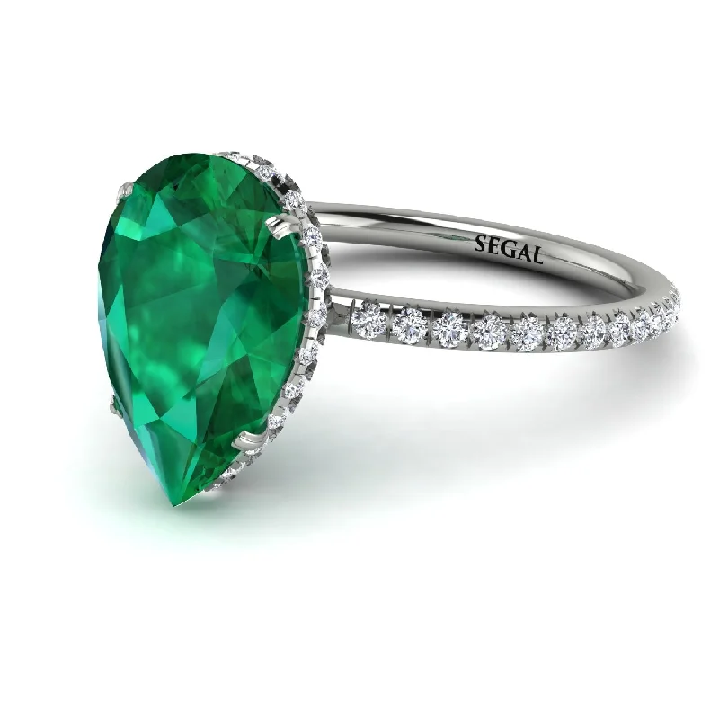 Elegant Wedding Rings For Non-Traditional Couples-Hidden Halo Elegant Pear Emerald Engagement Ring - Ariel No. 6