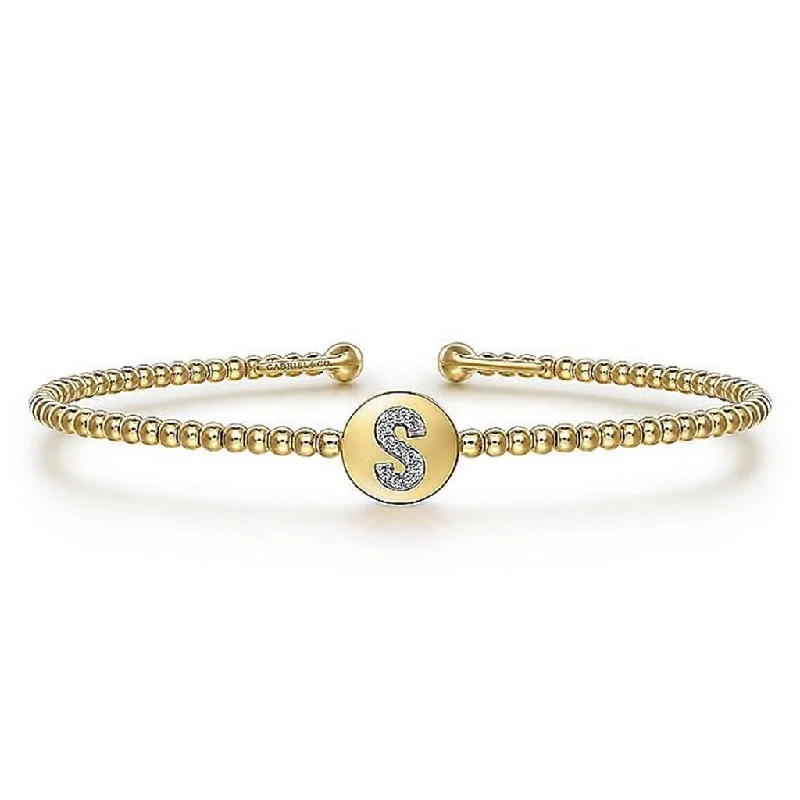 Bracelets With Cultural Patterns-Gabriel & Co. 14k Yellow Gold Round S Initial Diamond Bujukan Cuff Bracelet