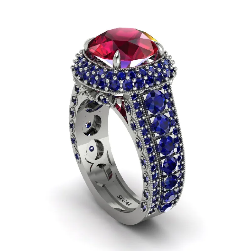 Classic Wedding Rings For Him and Her-Ruby Radiant Majesty Pave Engagement Ring - Cataleya No. 72