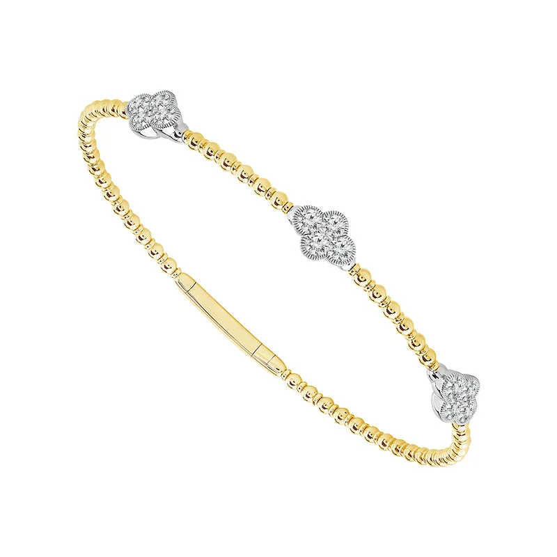 Bangles With Open Design-1.00 Ctw Flower Flexible Diamond Bangle Bracelet in 14 Karat Two Tone Gold