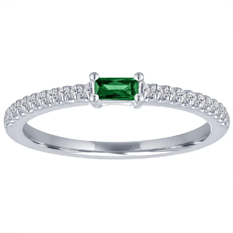 Bold Silver Wedding Bands For Non-Traditional Brides-My Story "The Julia" Baguette Emerald Diamond Ring