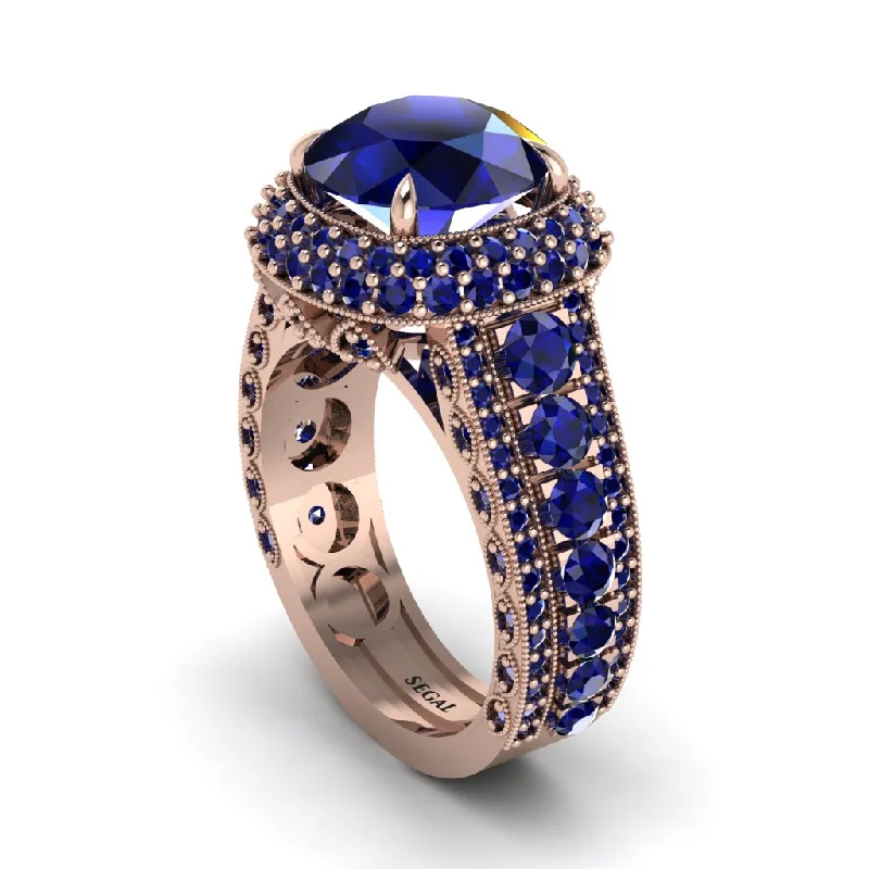 Large Cocktail Rings For Special Events-Sapphire Radiant Majesty Pave Engagement Ring - Cataleya No. 74