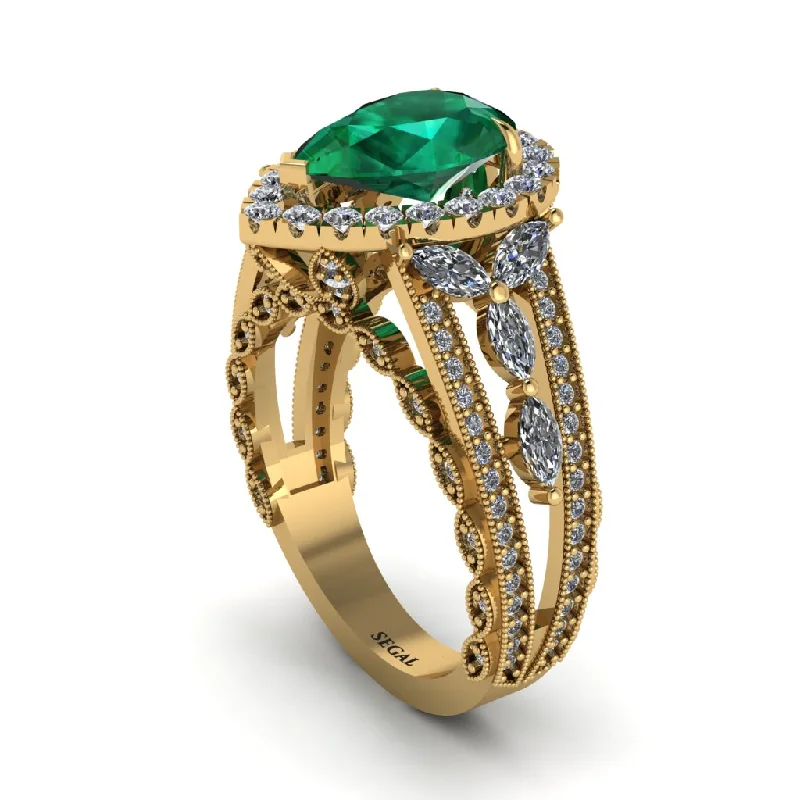 Personalized Heart Rings For Love Gifts-Emerald Imperial Blossom Engagement Ring - April No. 4