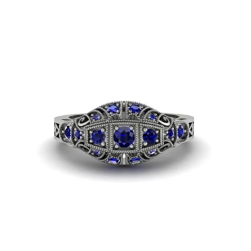 Custom Name Rings For Personalized Jewelry-Sapphire 3-Stones Art Deco Engagement Ring - Aniyah No. 15