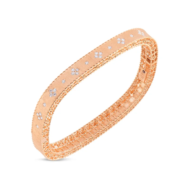 Bangles With Cultural Patterns-Satin Finish Slim Bangle with Fleur de Lis Diamonds