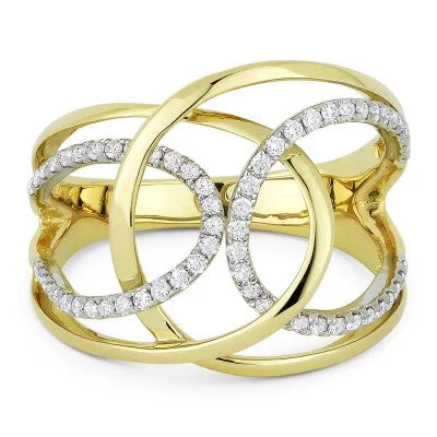 Fashionable Engagement Rings For Brides-14K Yellow & White Gold Diamond Crossover Design Ring R1014Y