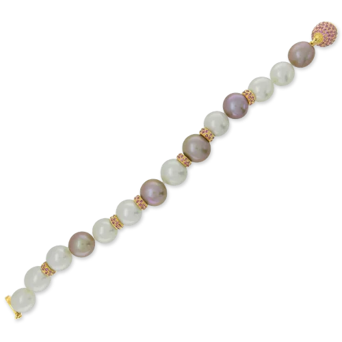 Bracelets With Silver Plating-Pearl & Pink Sapphire Bracelet