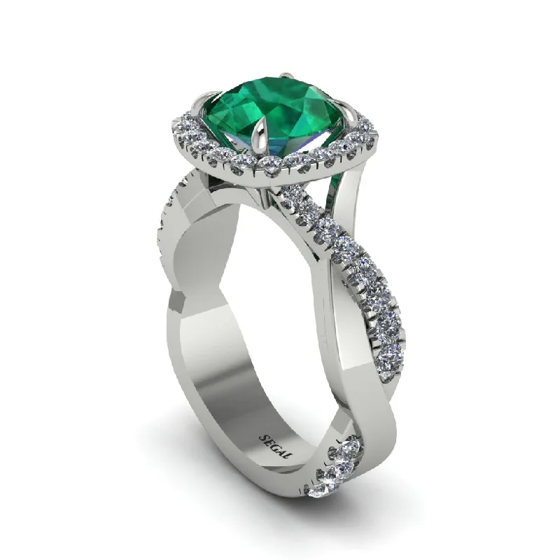 Customizable Birthstone Rings For Gifts-Emerald Twist Shank Halo Engagement Ring - Cheyenne No. 6