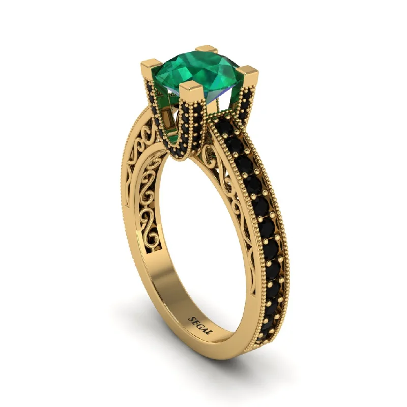 Minimalist Wedding Rings For Subtle Style-Emerald Scrollwork Vintage Filigree Engagement Ring - Abby No. 34