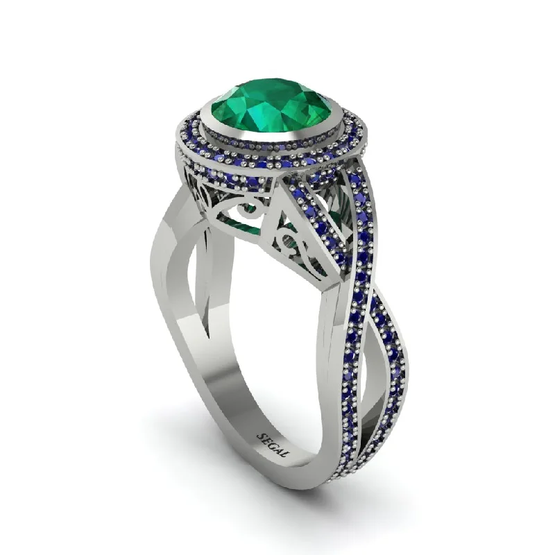 Simple Wedding Rings For Timeless Style-Emerald Filigree Halo Twist Shank Engagement Ring - Wren No. 66