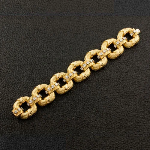 Bracelets For Spring Trends-Gold Link & Diamond Estate Bracelet