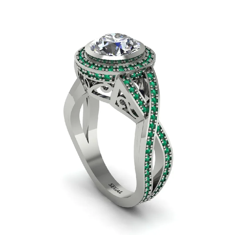 Simple Stackable Rings For Trendy Fashion-Diamond Filigree Halo Twist Shank Engagement Ring - Wren No. 18