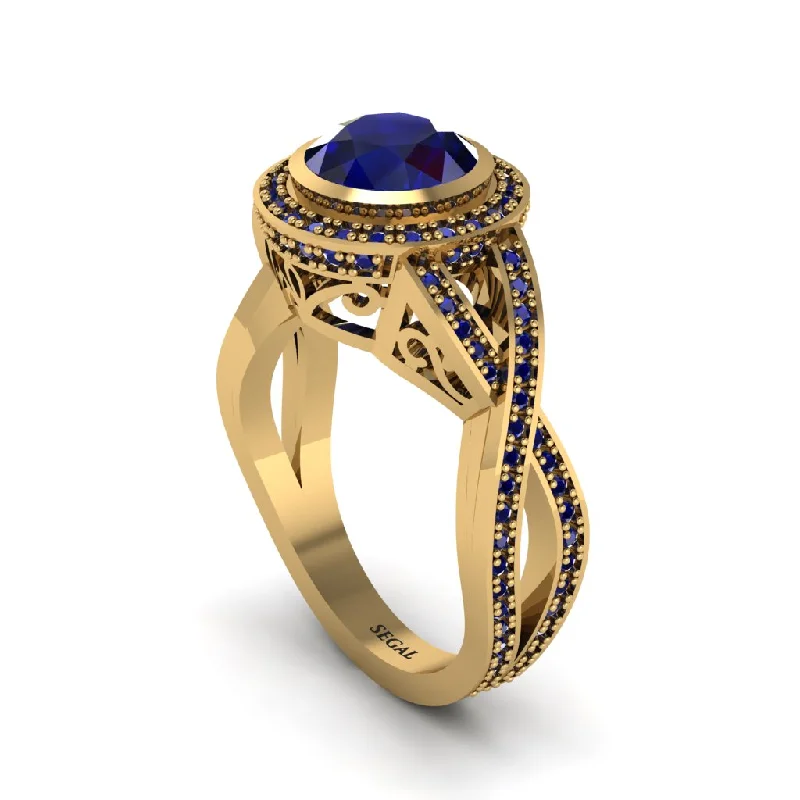 Engagement Rings For Women-Sapphire Filigree Halo Twist Shank Engagement Ring - Wren No. 73