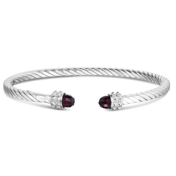 Bangles With Simple Touch-Phillip Gavriel Sterling Silver Italian Cable Garnet Cuff Bangle Bracelet