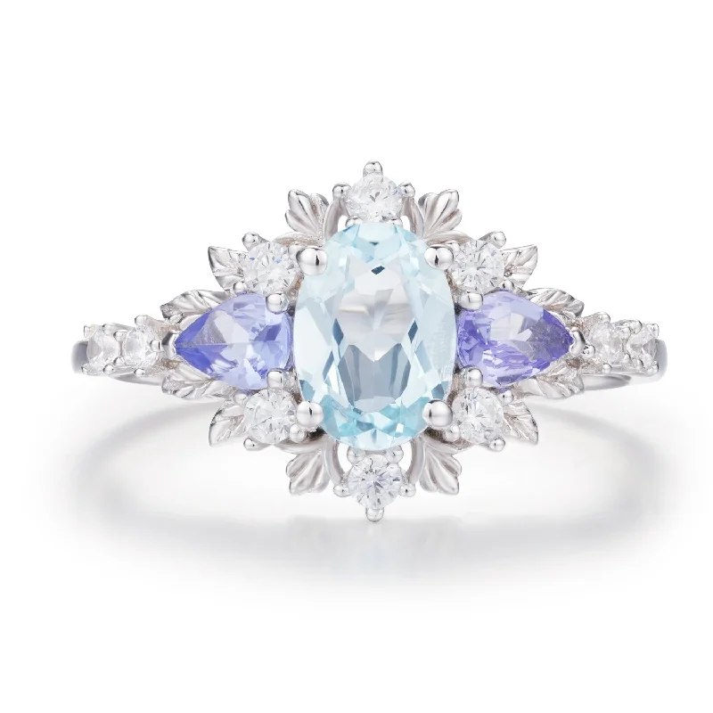 Personalized Name Rings For Custom Jewelry-Dahlia Aquamarine Tanzanite Ring©