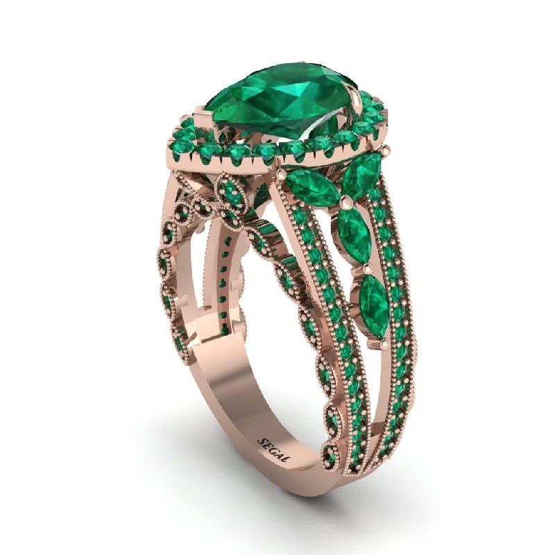 Custom Rose Gold Wedding Rings For Brides-Emerald Imperial Blossom Engagement Ring - April No. 20