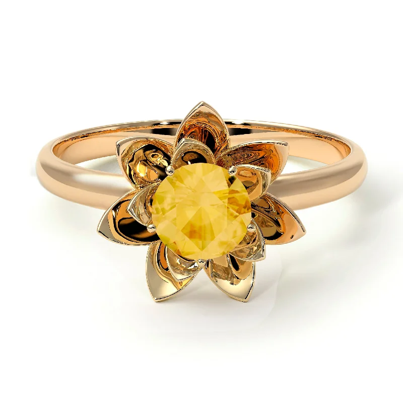 Fashionable Custom Wedding Rings For Brides-Lotus Flower Solitaire Citrine Ring - Lotus no. 601