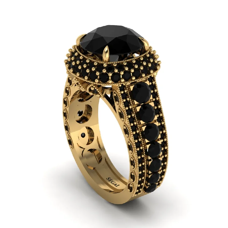 Custom Birthstone Rings For Personalized Jewelry-Black Diamond Radiant Majesty Pave Engagement Ring - Cataleya No. 37