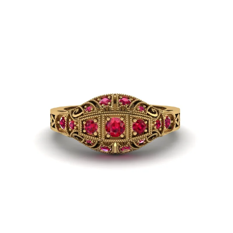 Unique Men’s Wedding Rings For Special Occasions-Ruby 3-Stones Art Deco Engagement Ring - Aniyah No. 10