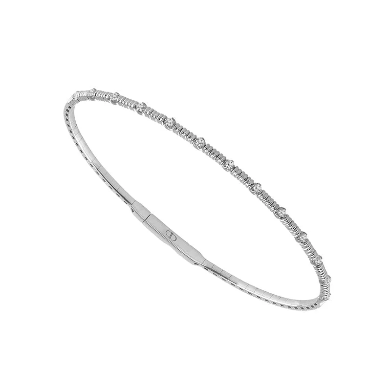 Bangles With White Gold Plating-1/5 Ctw Flexible Diamond Bangle Bracelet in 14 Karat White Gold