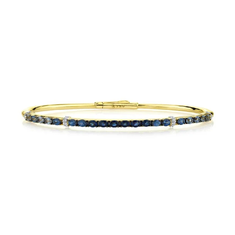 Bangles For Engagement Gifts-Sapphire and Diamond Bangle Bracelet