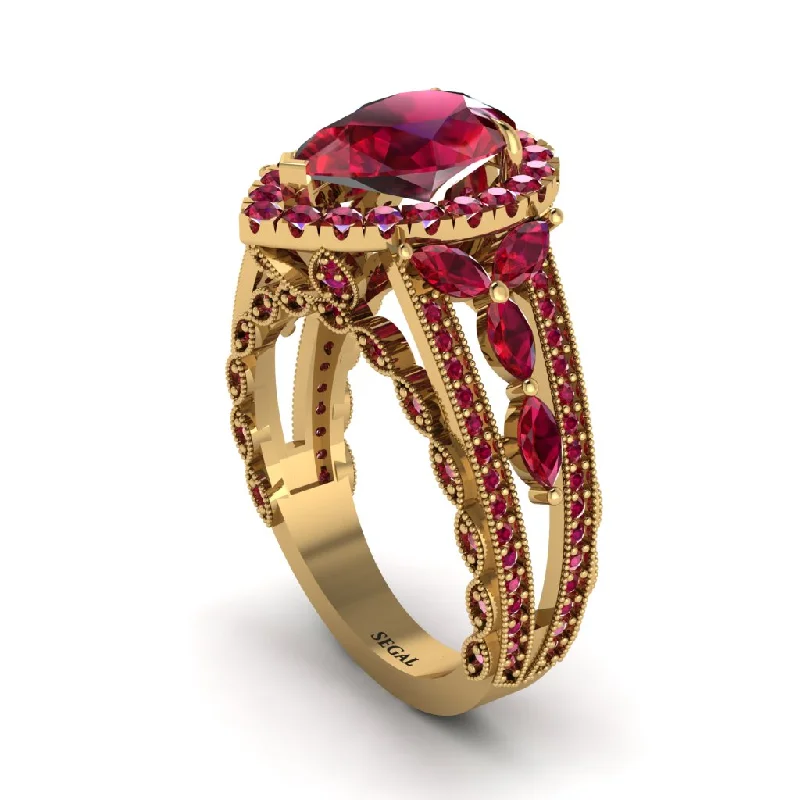 Stunning Birthstone Rings For Weddings-Ruby Imperial Blossom Engagement Ring - April No. 55