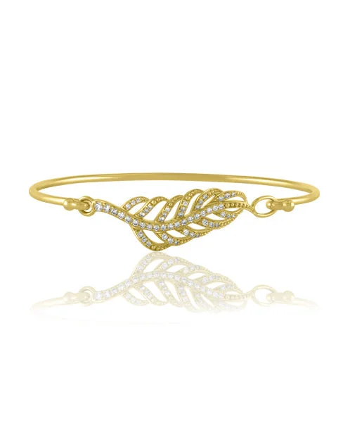 Bangles For Office Wear-Feather Bangle with Diamonds 594-JSA