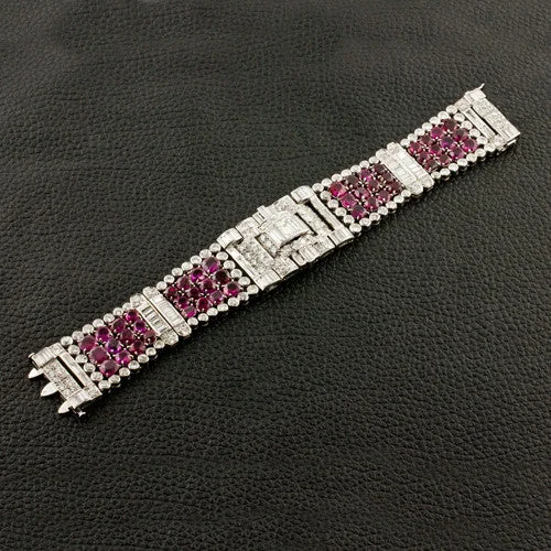 Bracelets For Music Festivals-Ruby & Diamond Cartier Estate Bracelet