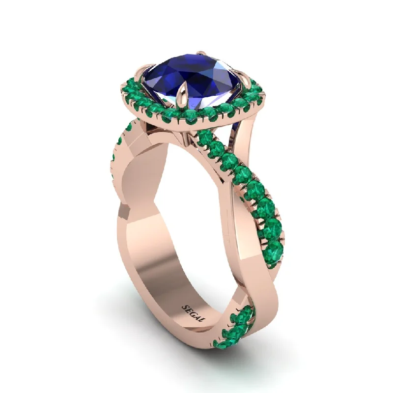 Classic Solitaire Rings For Engagement-Sapphire Twist Shank Halo Engagement Ring - Cheyenne No. 29