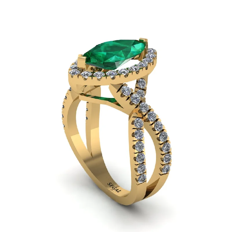 Personalized Family Rings For Unique Gifts-Emerald Marquise Split Shank Engagement Ring - Carly No. 4