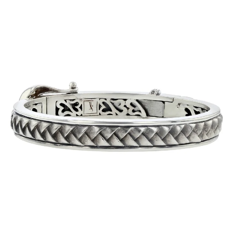 Bangles With Bold Patterns-Scott Kay Sterling Silver Diamond Bangle Bracelet