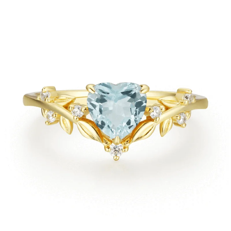 Vintage Gemstone Rings For Retro Style-Heart’s Desire Aquamarine Ring (Yellow Gold)©