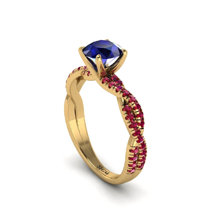 Classic Gold Wedding Rings For Him and Her-Round Cut Sapphire Eternal Embrace Engagement Ring - Nia No. 58