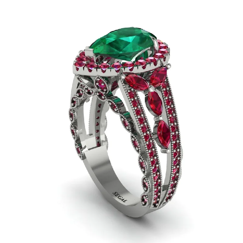 Unique Personalized Wedding Bands For Couples-Emerald Imperial Blossom Engagement Ring - April No. 51