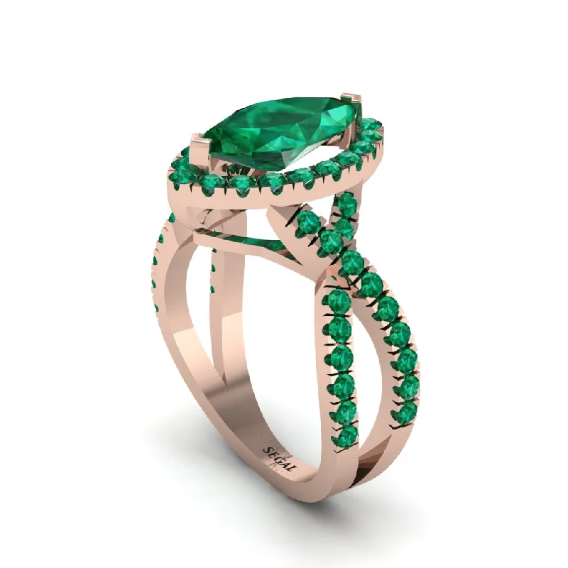 Classic Gold Band Rings For Weddings-Emerald Marquise Split Shank Engagement Ring - Carly No. 20