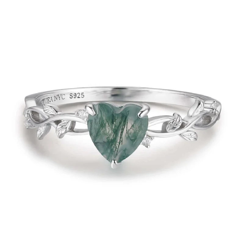 Classic Gold Promise Rings For Couples-Everlasting Heart Moss Agate Ring©