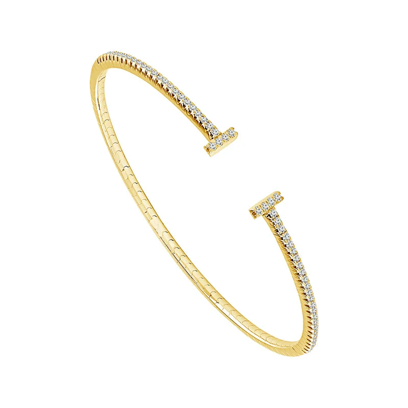 Bangles For Sleek Looks-1/2 Ctw Flexible Diamond Bangle Bracelet in 14 Karat Yellow Gold