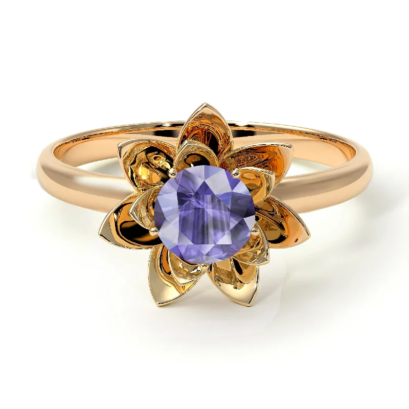 Simple Custom Wedding Rings For Brides-Lotus Flower Solitaire Tanzanite Ring - Lotus no. 201