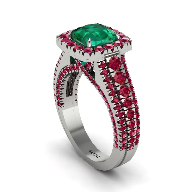 Statement Gemstone Rings For Bold Fashion-Cushion Cut Emerald Eternal Splendor Engagement Ring - Lorelei No. 51