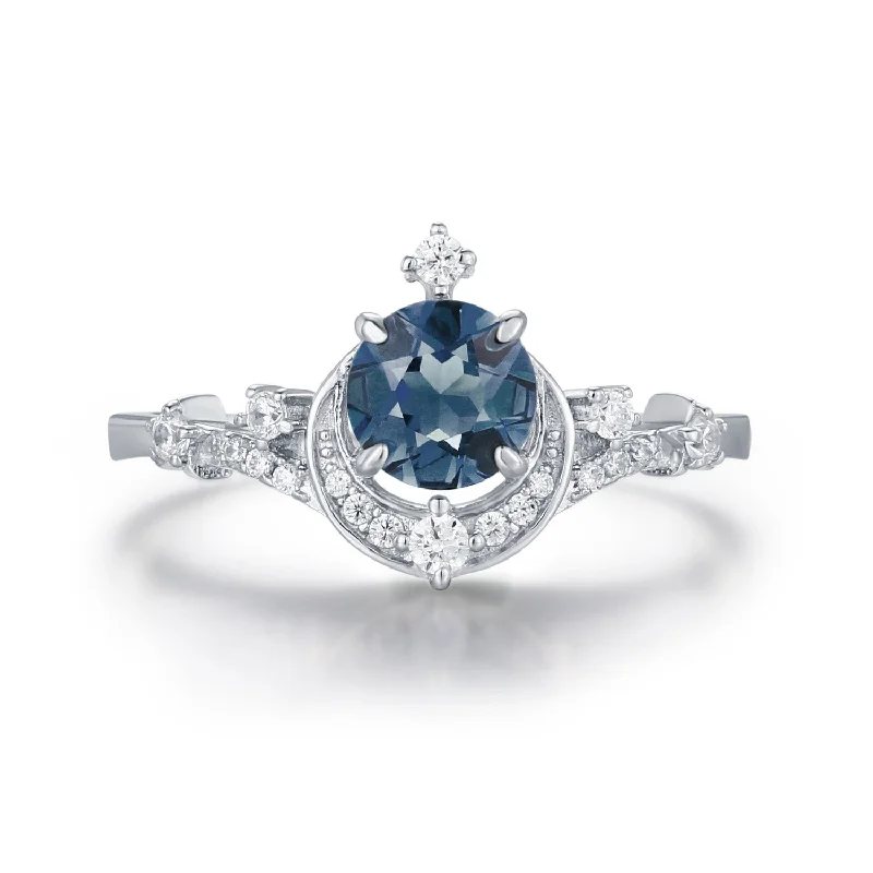 Luxury Diamond Engagement Rings For Brides-Luna Twilight London Blue Topaz Ring